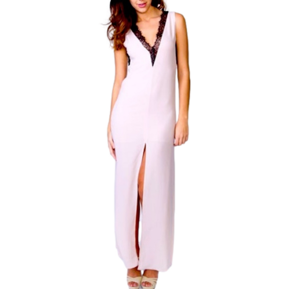 BCBG MAX AZRIA Sleeveless V- Neck Silk Pink Llena Maxi Dress Womens Size Small